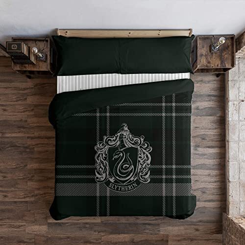 BL BELUM Belum Dekbedovertrek Harry Potter, dekbedovertrek met knopen, 100% katoen, model Classic Slytherin voor bedden van 120 cm (200 x 200 cm)