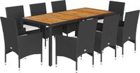 vidaXL 9-delige Tuinset met kussens, poly rattan en acaciahout, zwart