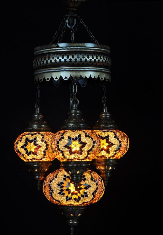 Zenique Turkse lamp - Oosterse lamp - Hanglamp - Bruin - 4 bollen - mozaïek