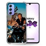 Cokitec Beschermhoes van gehard glas voor Samsung Galaxy A34 5G, motief: Johnny Hallyday Moto