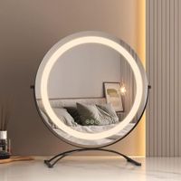 EMKE Hollywood spiegel met 3 lichtkleuren, Ø 40 cm make-upspiegel met verlichting, smart-touch make-uptafel spiegel met licht 360° draaibaar, dimbaar en met geheugenfunctie - zwart
