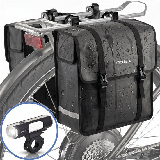 Morelia® Waterdichte Dubbele Fietstas - 48 Liter - Zwart - Achter - Tarpaulin - Elektrische Fiets, Stadsfiets, Transportfiets