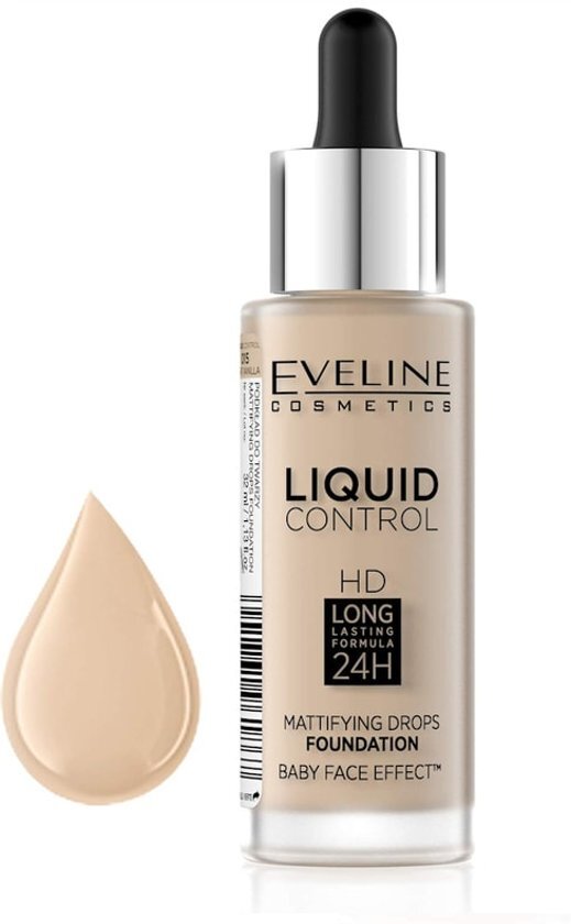 Eveline Cosmetics Liquid Control Foundation With Dropper 015 Vanilla Beige 32ml.