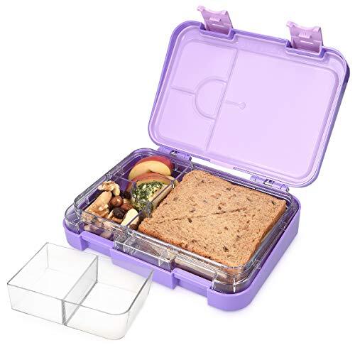 Navaris bentobox - Lunchbox met 4 tot 6 compartimenten - Broodtrommel met variabele vakjes - Voor lunch en tussendoortjes op school en werk - Paars