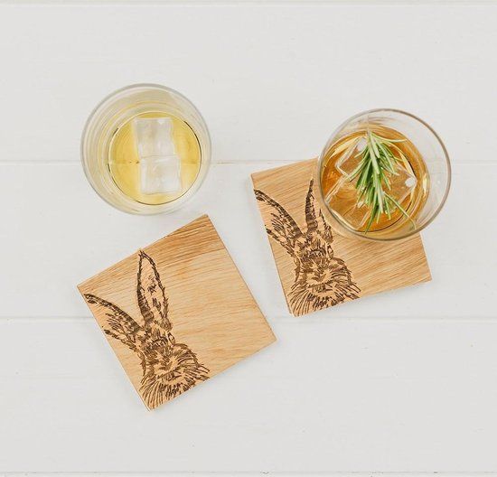 Onderzetters Haas - Schots Eikenhout - Scottish Made - 2 stuks