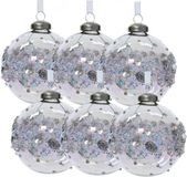Decoris Luxe kerstballen - 6x stuks - 8 cm - transparant parelmoer - glas - gedecoreerd