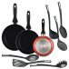 Well Home Set de 3 casseroles, Ø 16 x 20 x 24 cm, en aluminium pressé, cuivre-métallique + 6 ustensiles de cuisine en PBT, noir