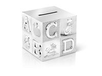Zilverstad Money Box kubus, Groot, ABC, Zilver