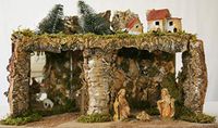 Euromarchi Lege Kerst Geboorteplaats, Houten Schuur, Rietje en Mos, met Lichten, 58 x 34 x 37 cm