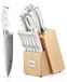 Set de couteaux cuisine - 14 pièces avec bloc à couteaux en bois - Acier inoxydable - Manche blanc - Bloc auto-affûtant