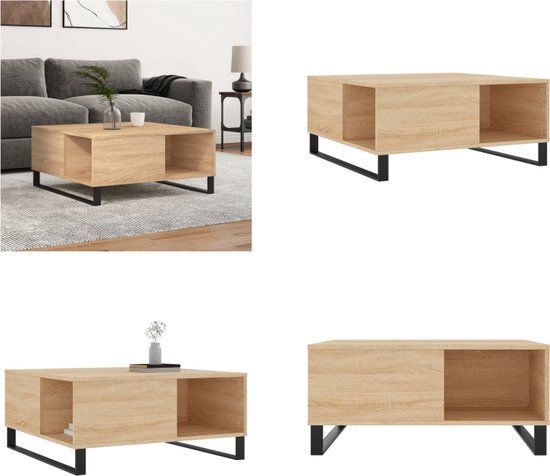 vidaXL Salontafel 80x80x36,5 cm bewerkt hout sonoma eikenkleurig