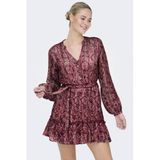 ONLY - ONLAVERY L/S SHORT DRESS WVN NOOS - Mini jurk - Polyester - Lange mouw - V-hals - A-lijn - Print - Rood