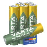 VARTA Batterijen AAA, oplaadbaar, 6 stuks, Recharge Accu Recycled | 800 mAh Ni-MH batterij, Formaat HR03 1,2 V, voorgeladen, geen memory-effect, van 25% gerecycled materiaal, LED-Zaklamp