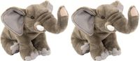 Wild Republic Europe 2x stuks pluche olifant knuffel 30 cm