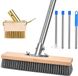 Balai métallique avec manche, 160 cm, éliminateur de mousse et de mauvaises herbes, balai en acier, 2 têtes de brosse métallique en métal avec grattoir