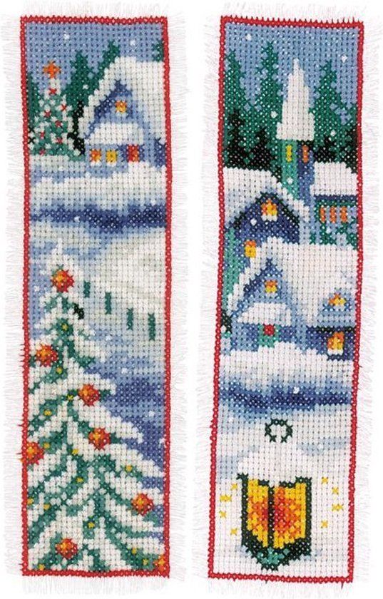 Vervaco Bladwijzer Kit Winterdorpen Set van 2
