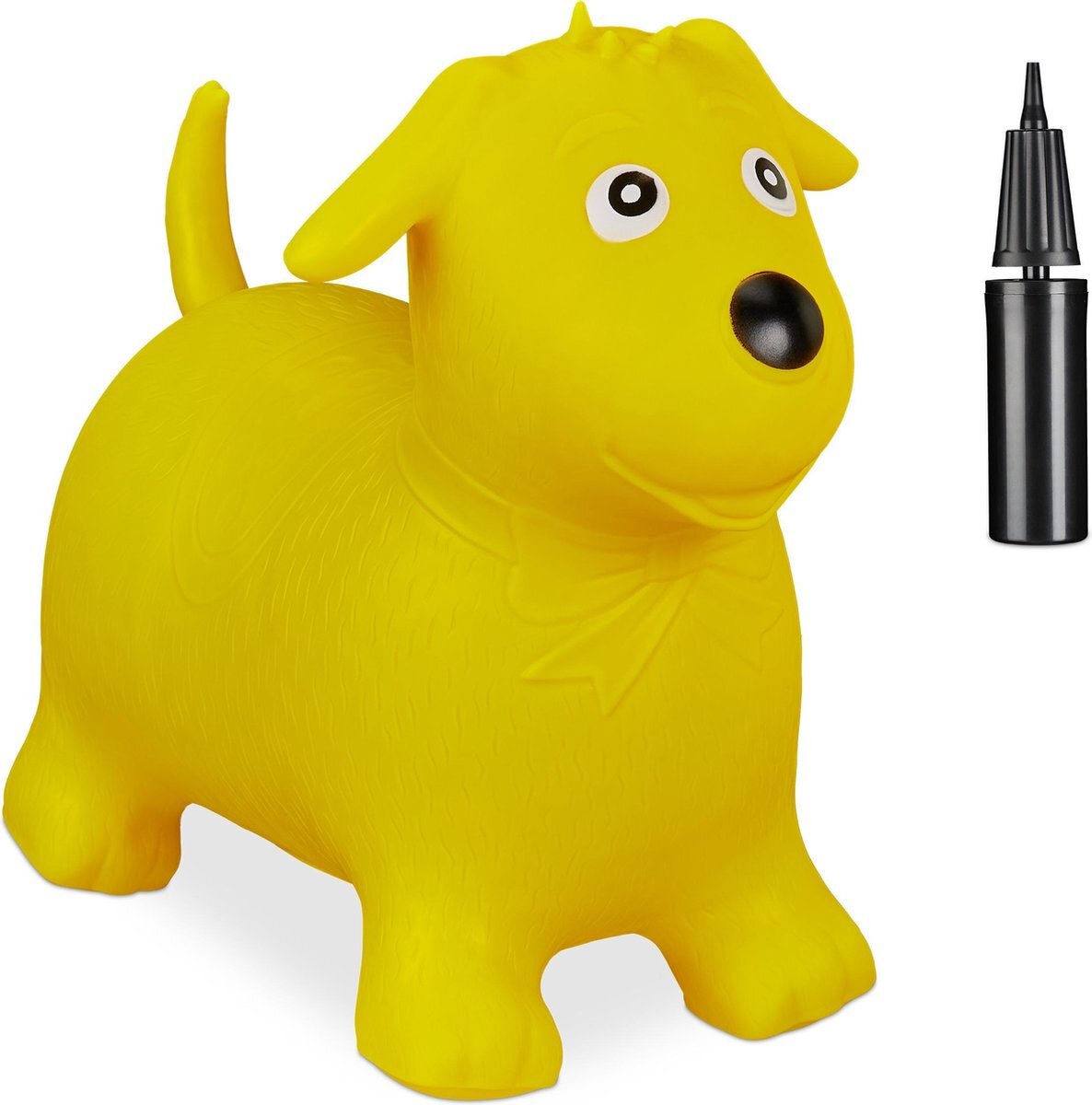 Relaxdays Skippy dier hond - skippyhond - springdier - skippybal - tot 80 kg - luchtpompje geel