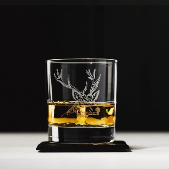 The Just Slate Company Whiskyglas EDELHERT met leisteen onderzetter (Cadeauset)