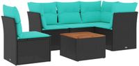 vidaXL - 6-delige Loungeset met kussens - Polyrattan - Zwart