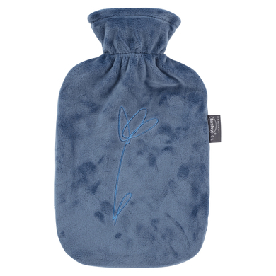 Fashy fashy ® Warmwaterkruik 2L met fleece hoes en borduursel, staalblauw