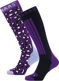 Poederbaas Panther Skisokken (2-pack) - Paars/Zwart/Wit - Maat 35-38