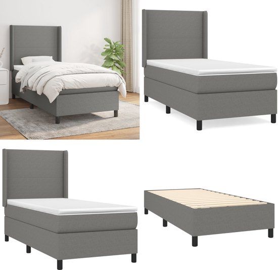 vidaXL Boxspring met matras stof donkergrijs 90x190 cm