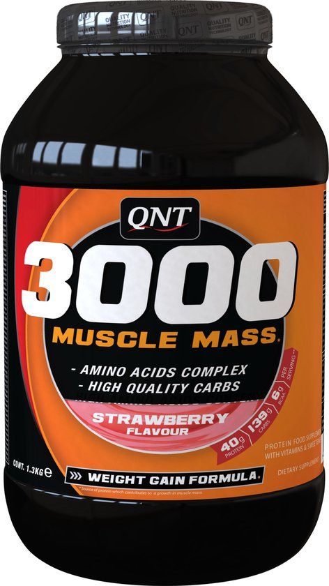 QNT Weight Gainer Muscle Mass 3000 Aardbei 1.3kg