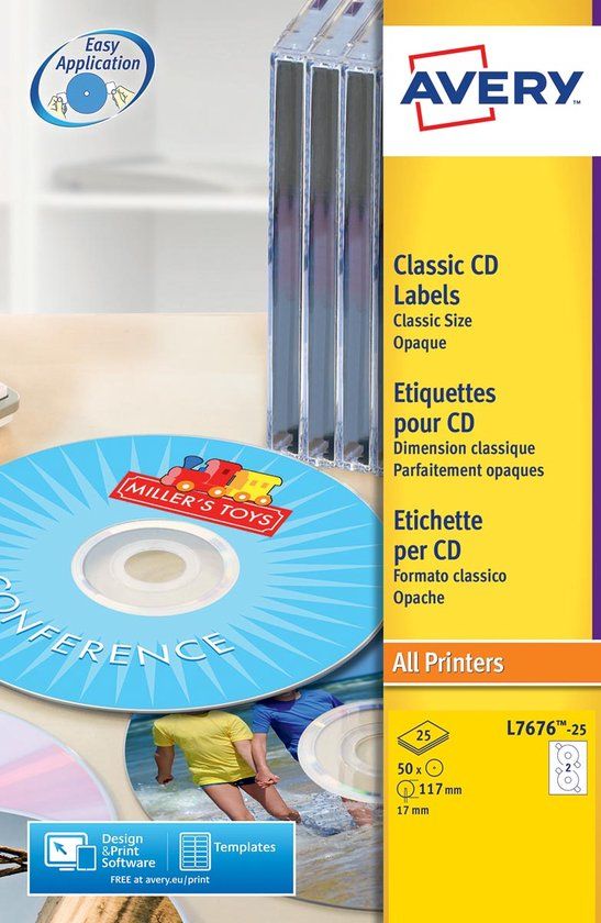 Merkloos Avery CD Etiketten, wit, Ø 117,0 mm, permanent klevend