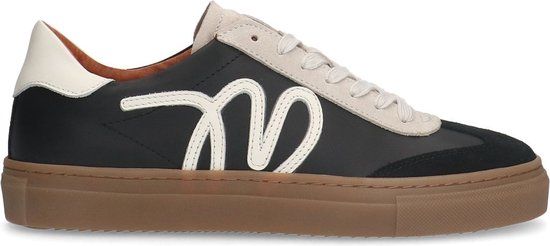 Manfield - Dames - Zwarte leren sneakers met suède details - Maat 39