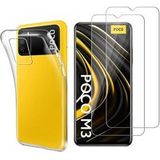 Phonillico® Case for Xiaomi Poco M3 and 2 Tempered Glass Screen Protectors