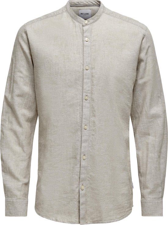 ONLY & SONS ONSCAIDEN LS SOLID LINEN MAO SHIRT NOOS Heren Overhemd - Chinchilla - Maat S