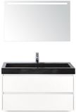 BES LED Dante Badmeubelset 100 cm - Wit Hoogglans - Wastafel Hardsteen Wit Lucca met Sence Spiegel
