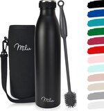 MILU Thermosfles - 1000ml - Zwart - RVS - Dubbelwandig - Incl. Reinigingsborstel & Draagtas