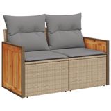 vidaXL 11-delige tuinmeubelset met sofa en kussens, beige, van polyrotan