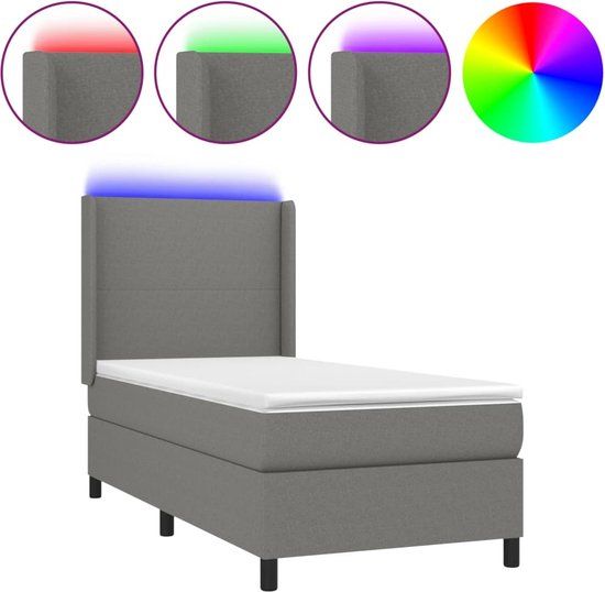 vidaXL Boxspring met matras en LED, stof, donkergrijs, 90x190 cm