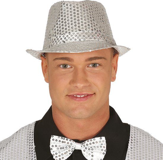 Guirca Glitter Verkleed Hoedje - Zilver - Heren - Met Pailletten
