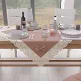 PETTI Artigiani Italiani - Vierkant tafelkleedje, katoen met Sangallo-kant en strikken, 95 x 95 cm, Poederroze