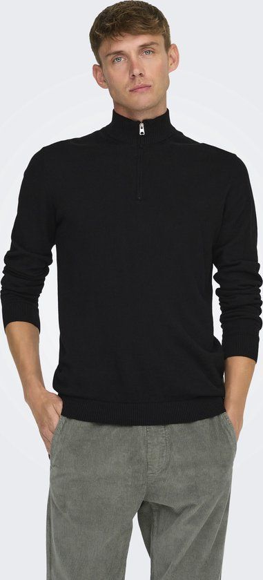 ONLY&SONS ONSLOUI REG 12 MEL HALF ZIP KNIT NOOS - Heren - Gebreide truien - Zwart - Maat S