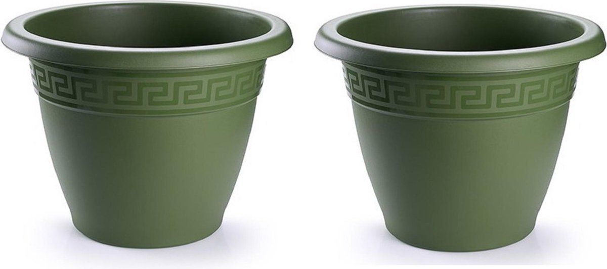 Forte Plastics Bloempotten - 3x stuks - Donkergroen - Rond - Ø 25 cm