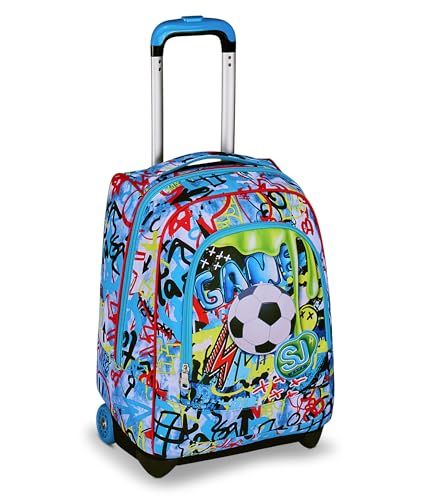 SJ GANG STYLE JAM GANG Trolley voor school, blauw, 2-in-1, dubbel gebruik, trolley en rugzak, rugzak voor de basisschool, voor kinderen, Blauw, Eén maat, modern