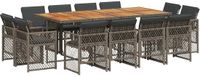 vidaXL 13-delige Tuinset met kussens, grijs, polyrotan
