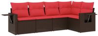 vidaXL 5-delige tuinbankset met kussens, bruin, polyrotan