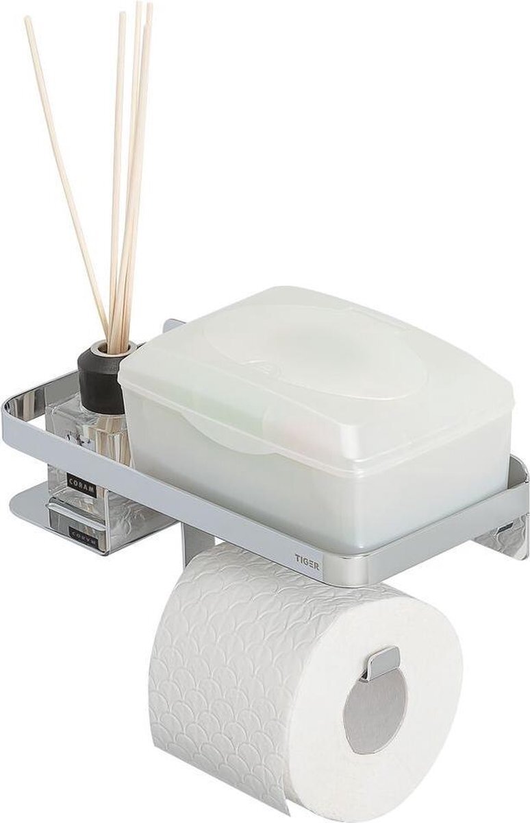 Tiger Caddy Toiletrolhouder met planchet 24 cm - Chroom