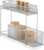 Relaxdays keuken organizer, schuifmanden, metalen badkamer-organizer, ladesysteem, 40 x 15 x 46 cm, zilver