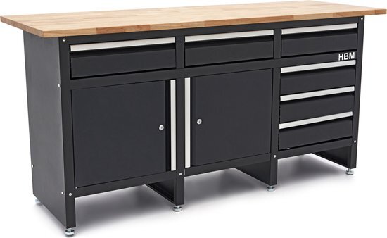 Merkloos / Sans marque HBM 171 cm Werkbank met 6 Laden 2 Deuren en Massief Houten Werkblad
