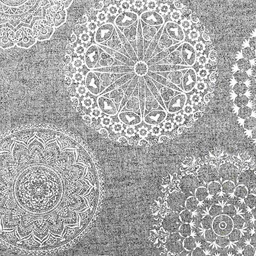 Kt KILOtela Decostof - Bedrukt canvas stof - Mandala's Tattoo - Grijs - 250 cm x 280 cm