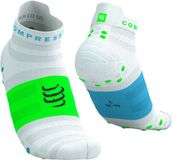 Compressport Pro Racing Socks V4.0 Ultralight Run Low Unisex Hardloopsokken Wit/Norse Blauw/Neon Groen