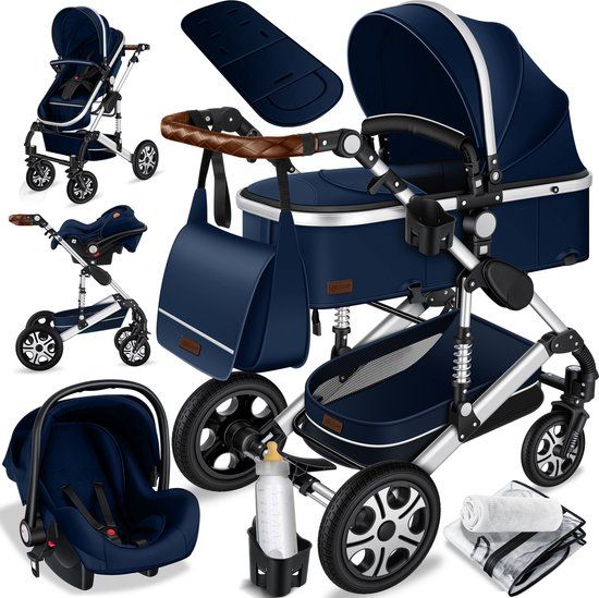 KESSER 3-in-1 Kinderwagen Loops - Blauw/Zilver - Incl. Reiswieg, Autostoel & Buggy