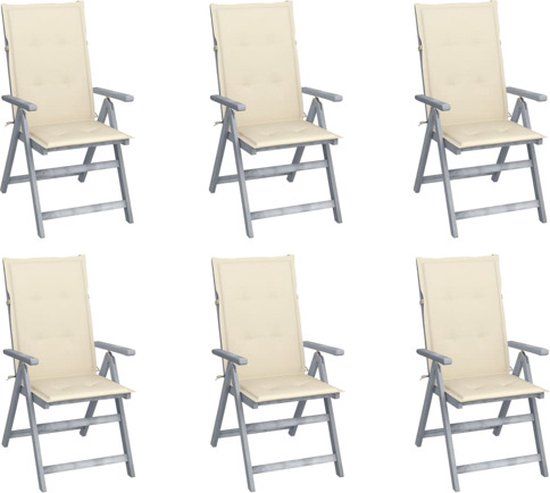 vidaXL Tuinstoelen 6 stuks verstelbaar met kussens massief acaciahout crème