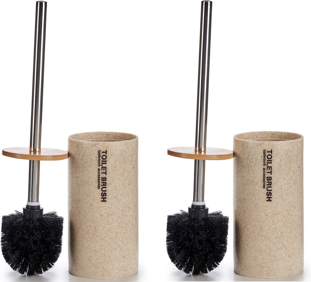 Berilo Set van 2x stuks toiletborstel creme met tekst polyresin 38 cm - Wc-borstels